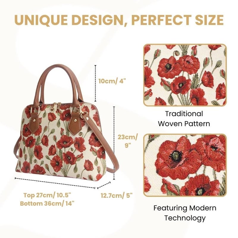 Signare Tapestry Hand Shoulder Bag Cross Body Purses Handbag Satchel Bag for Women In Poppy Floral Design|CONV-POP - Image 3